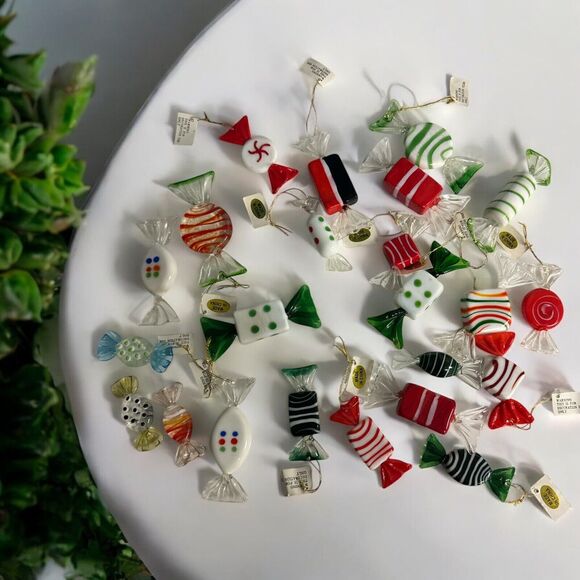 Unbranded Other - 23 Piece Glass Candy Ornaments “Murano Style” Christmas Tree Peppermints China